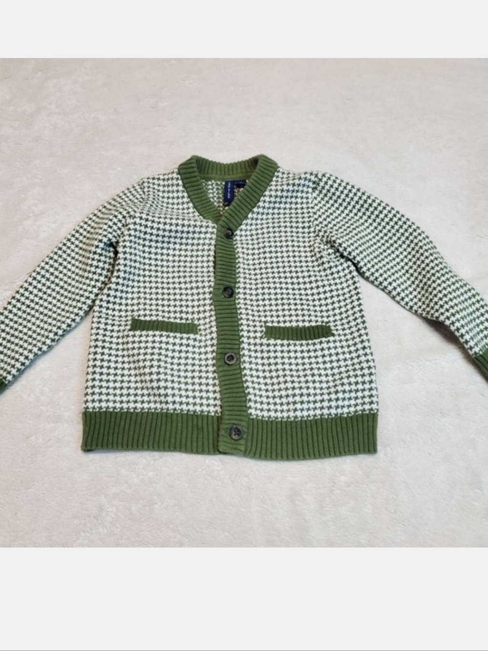 Janie‎ and Jack Green White Houndstooth Knit Preppy Classic Sweater Cardigan 3